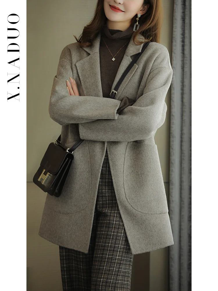 

Кашемировое двустороннее Женское пальто молочного чая, высококачественное Австралийское шерстяное пальто, новинка 2021, двухстороннее твид...