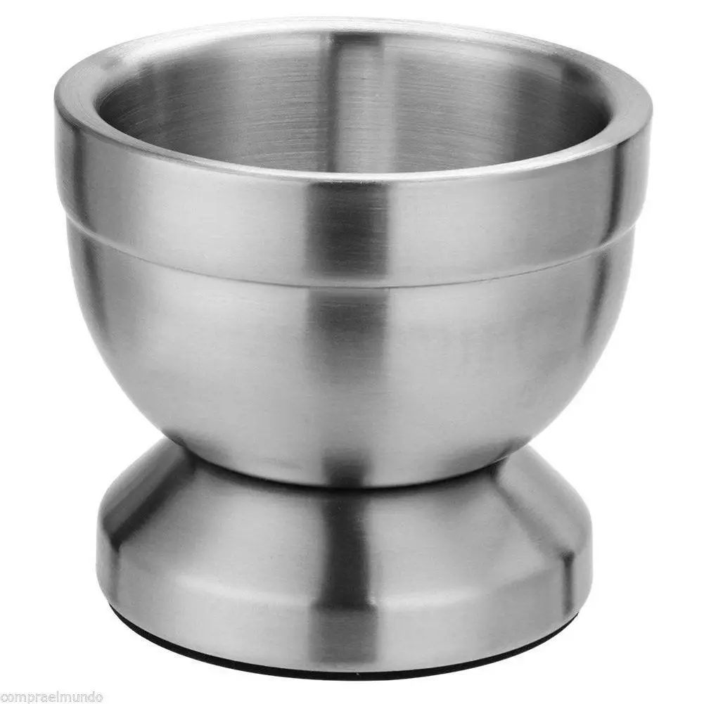 Double Stainless Steel Metal Mortar Salt And Pestle Pedestal Bowl Garlic Press Pot Herb Mills Pepper Spice Grinder Pot Kitchen