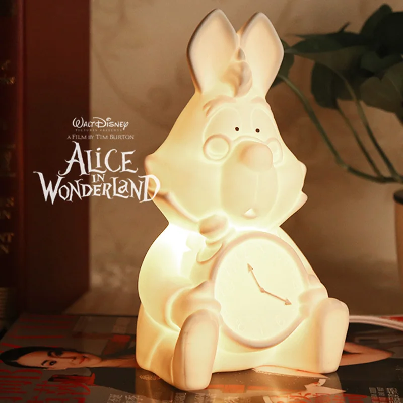 

Disney Alice in Wonderland White Rabbit Action Figure Dolls Night Light Lamp Bedroom Decoration Christmas Gift for Children