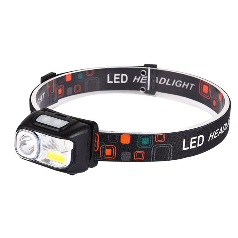 

Портативный мощный миниатюрный светодиодный налобсветильник фонарь XPE + COB, водонепроницаемый Головной фонарь со встроенным аккумулятором ...