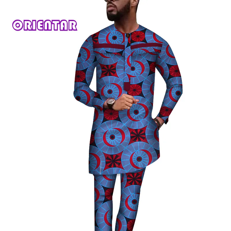 Повседневные мужские костюмы африканские брюки и топы Африканский принт длинная