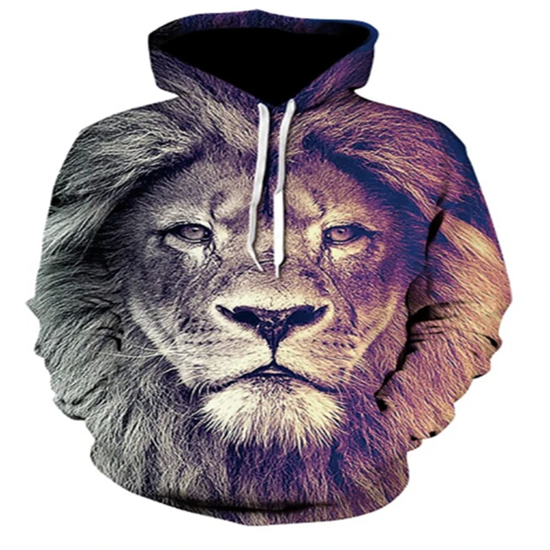 

Толстовка мужская и женская с 3D-принтом льва, модный свитер, пуловер с капюшоном, повседневная куртка с длинным рукавом