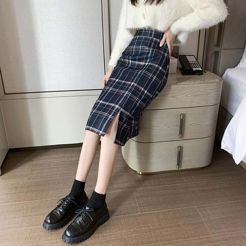 

Plaid Skirt Autumn and Winter Women's High Waist Slimming A- line