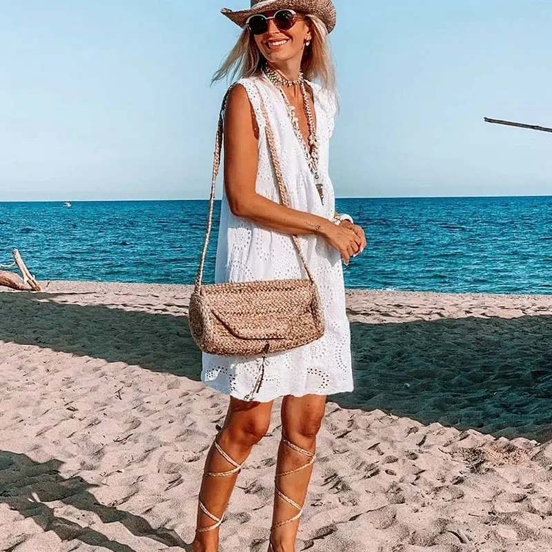 

Midi Off Shoulder Polka Dot White Summer Loose Chic Dress Girl One-piece Elegant Gowns Dresses For Women 2021 Sundress Vestidos