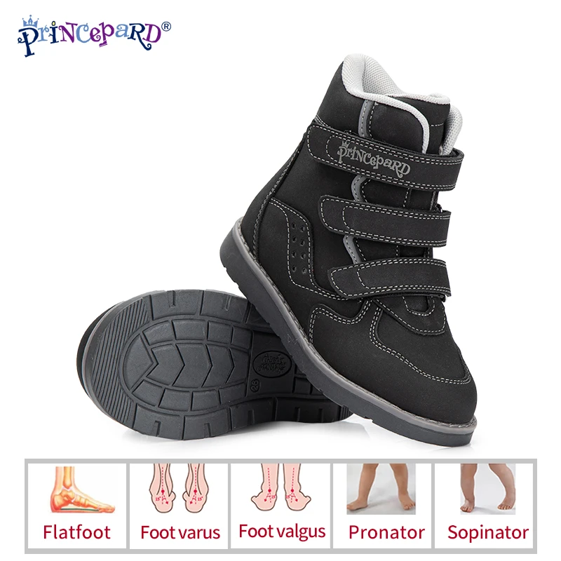 Princepard повседневная обувь черная зимняя ортопедическая для детей высокая спина