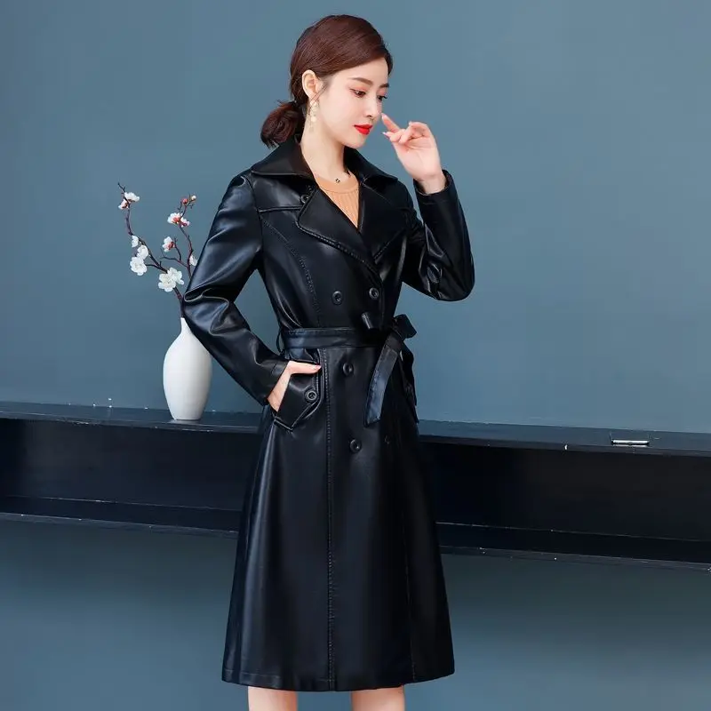 

Women's Long Leather Coat Fall 2021 New Full Sleeve Casual Style Clothing