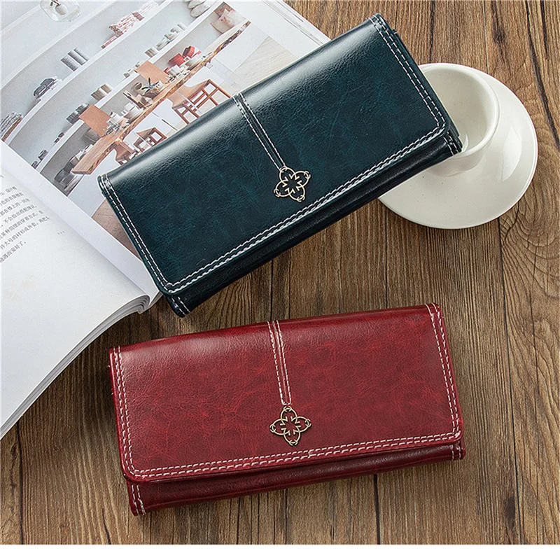 

Ladies Long Retro Clutch Bags European American Zipper Large-capacity Multi-card Wallet Multi-function Two-fold Student Clutch