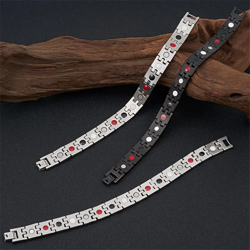 

NHGBFT Black Gold Color Healthy Care Magnet Bracelet for Mens Stainless steel Negative ions Germanium Bracelet