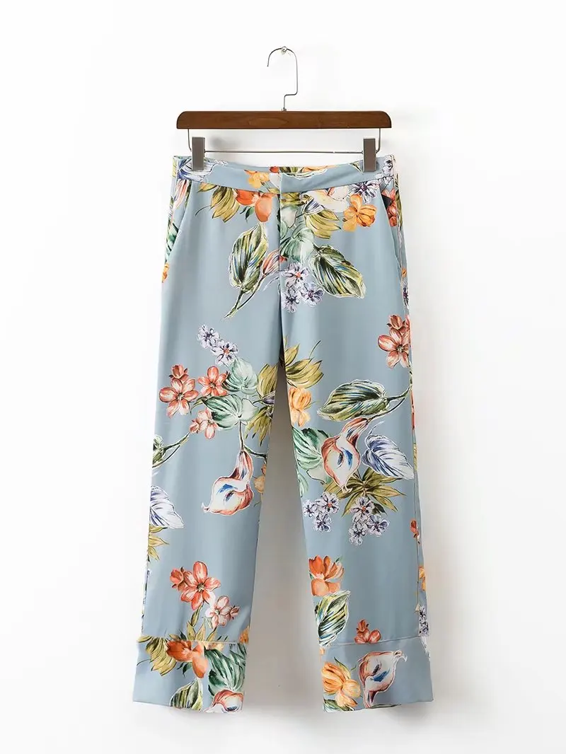 pant Комплект из 2 предметов, костюм женский праздничный костюм в европейском стиле Модный повседневный костюм с цветочным узором Пижамный костюм с длинными рукавами, куртка+ штаны - Цвет: pant