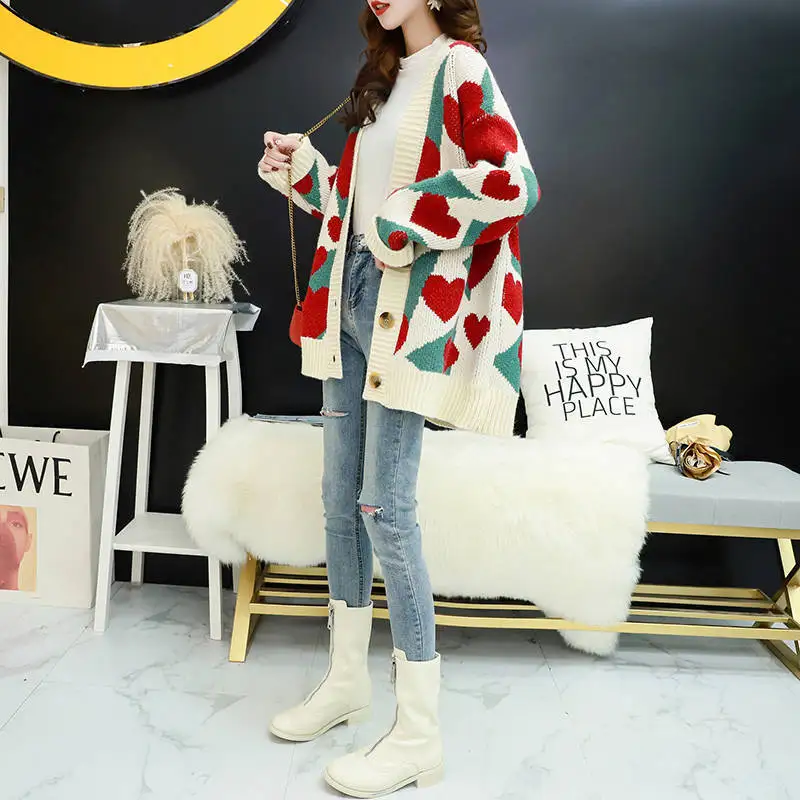 

Very fairy sweater cardigan women's net red sweet loose 2020 autumn and winter new thickened lazy wind knitted coat