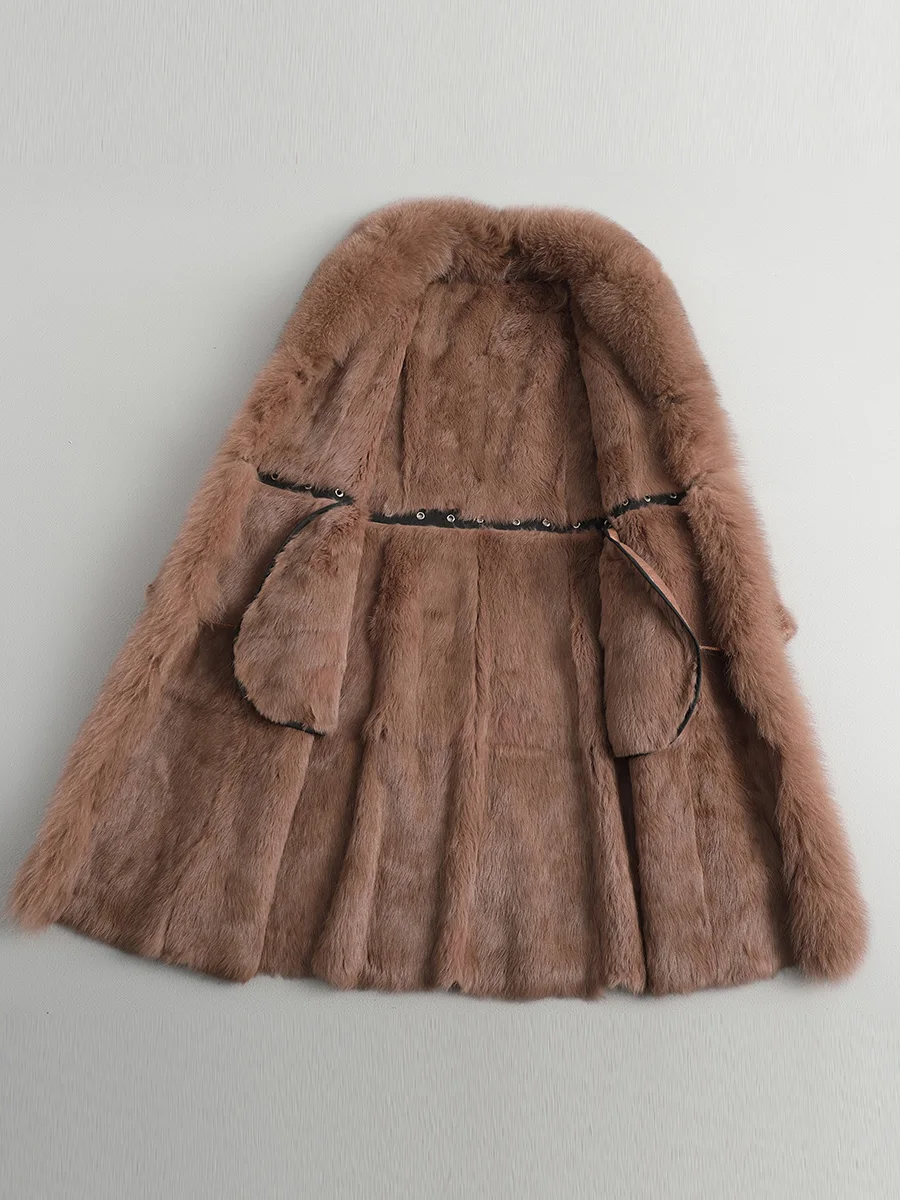 Пальто из натурального кроличьего меха женская зимняя длинная норковый мех