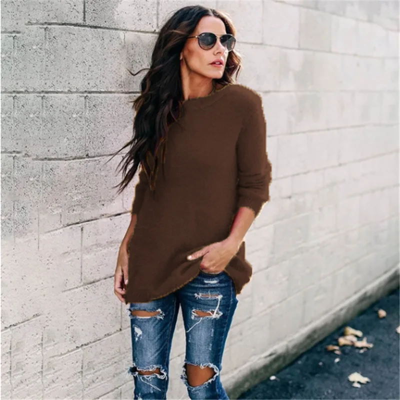 Женский повседневный свитер Joineles вязаный джемпер с круглым вырезом и длинными