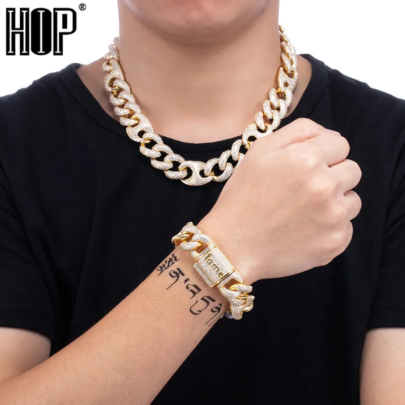

20mm Miami Lock Clasp Cuban Necklace Iced Out AAA Cubic Zircon Cuban Link Bracelet Jewelry Set Heavy Iced Chain Bracelet 8"