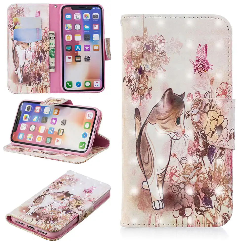 3D чехол-книжка для iphone XS 11 Pro Max, кожаный чехол-книжка для iphone XS Max XR X 7 8 6 6S Plus, чехол для телефона с отделением для карт - Цвет: 1