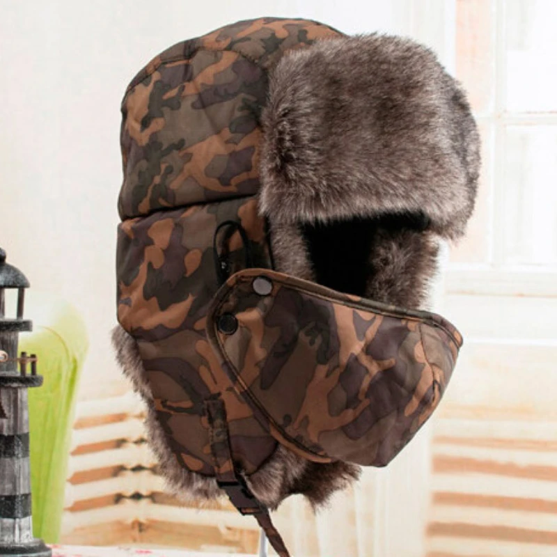 

Outdoor Sports Camping Hiking Winter Warm Protective Ear Flaps Male Lady Cotton Hatmen Women Hunting Coldproof Camo Thick Cap