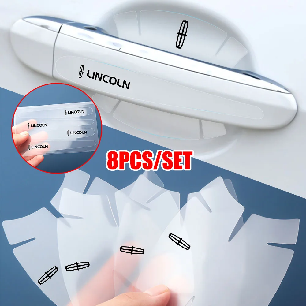 

8pcs Transparent Car Door Handle Bowl Protector Film Decor Sticker for Lincoln Continental Navigator MKZ MKC MKT MKX MKS Corsair