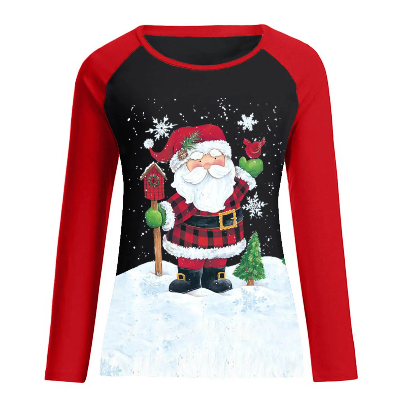 Женская футболка с длинным рукавом изображением Санта Клауса | одежда