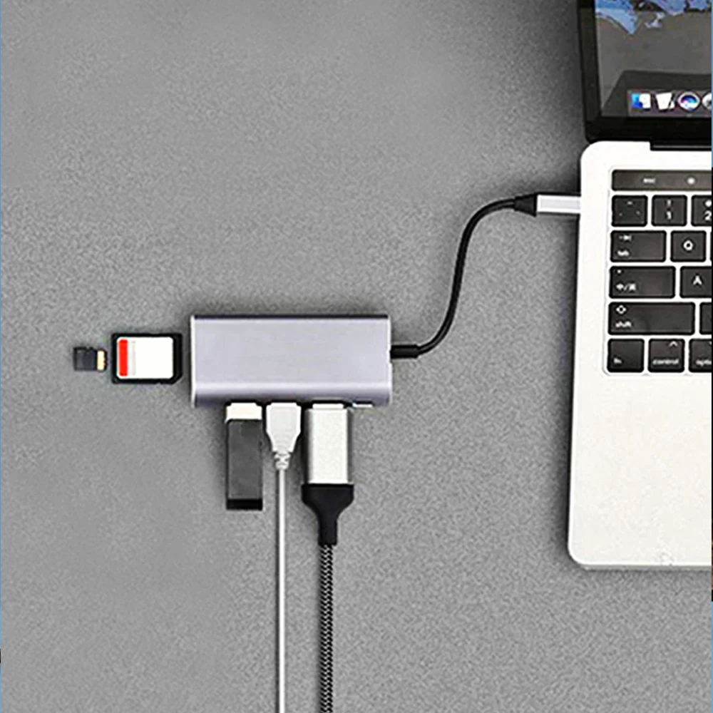 

USB C Hub 6-In-1 Type-C Adapter USB C Dongle With 4K@30Hz HDMI-Compatlble/SD/TF/USB 3.0/USB 2.0 Ports For MacBook/ Pixelbook