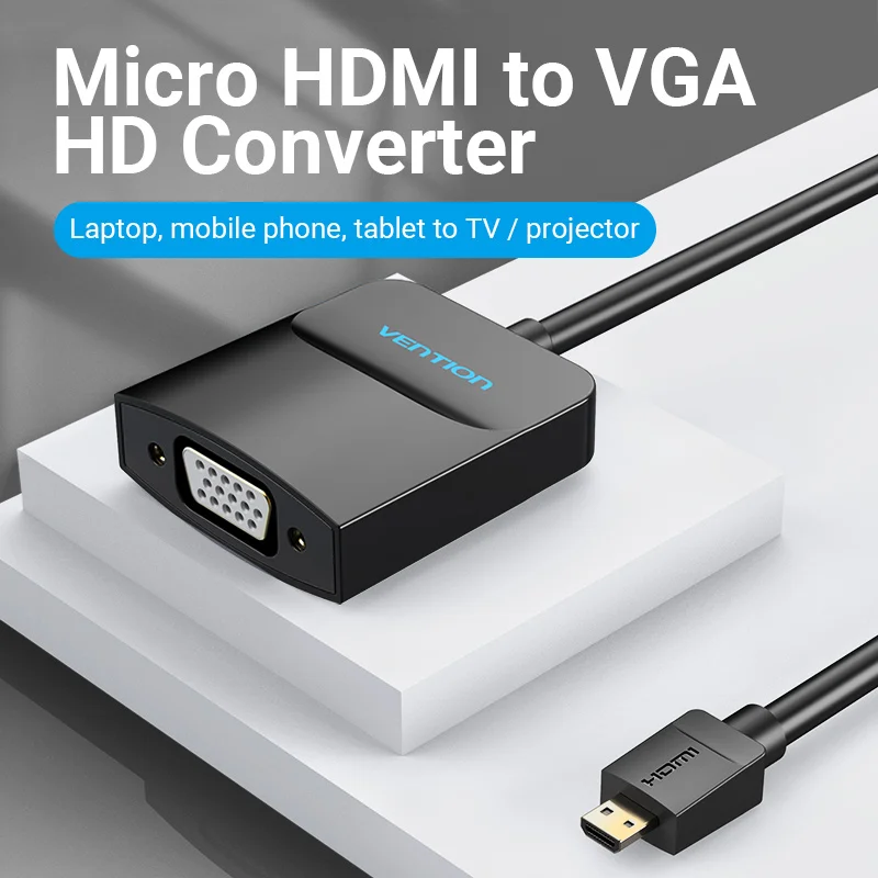 Адаптер Vention Micro HDMI в VGA 1080P Mini штекер Женский конвертер с аудиокабелем питания для