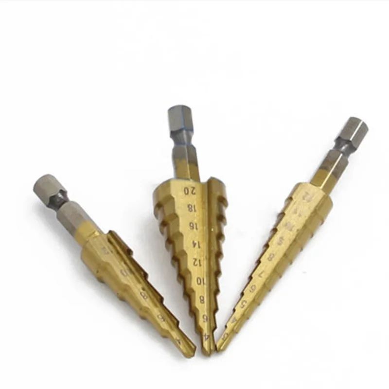 

3x Durable HSS Titanium Hex Shank Cone Step Drill Bits Set 4~20 / 3~12 / 4~12