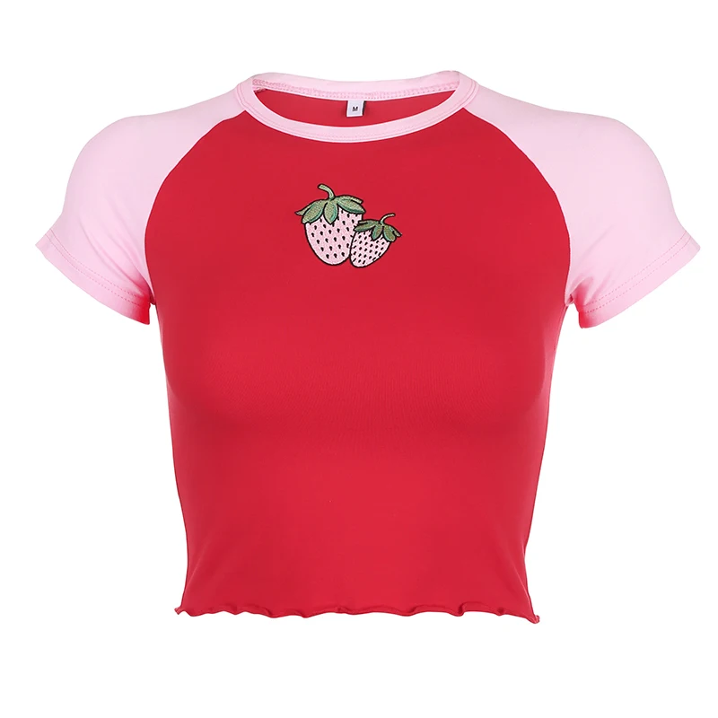

Rockmore Y2K Strawberry Printed Crop Top Women Cute Short Sleeve T Shirt Egirl Aesthetic Harajuku Tee Tshirt Casual Kawaii Top