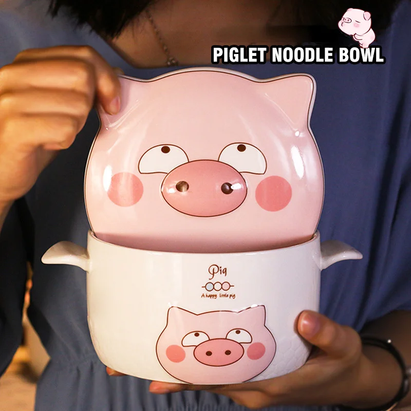 

1L Large Ceramic Soup Bowl Noodle Bowl Dinner Set Cute Binaural Bowl with Lid Soup Salad Bowls Ceramic Mixing Bowl Cup Tableware