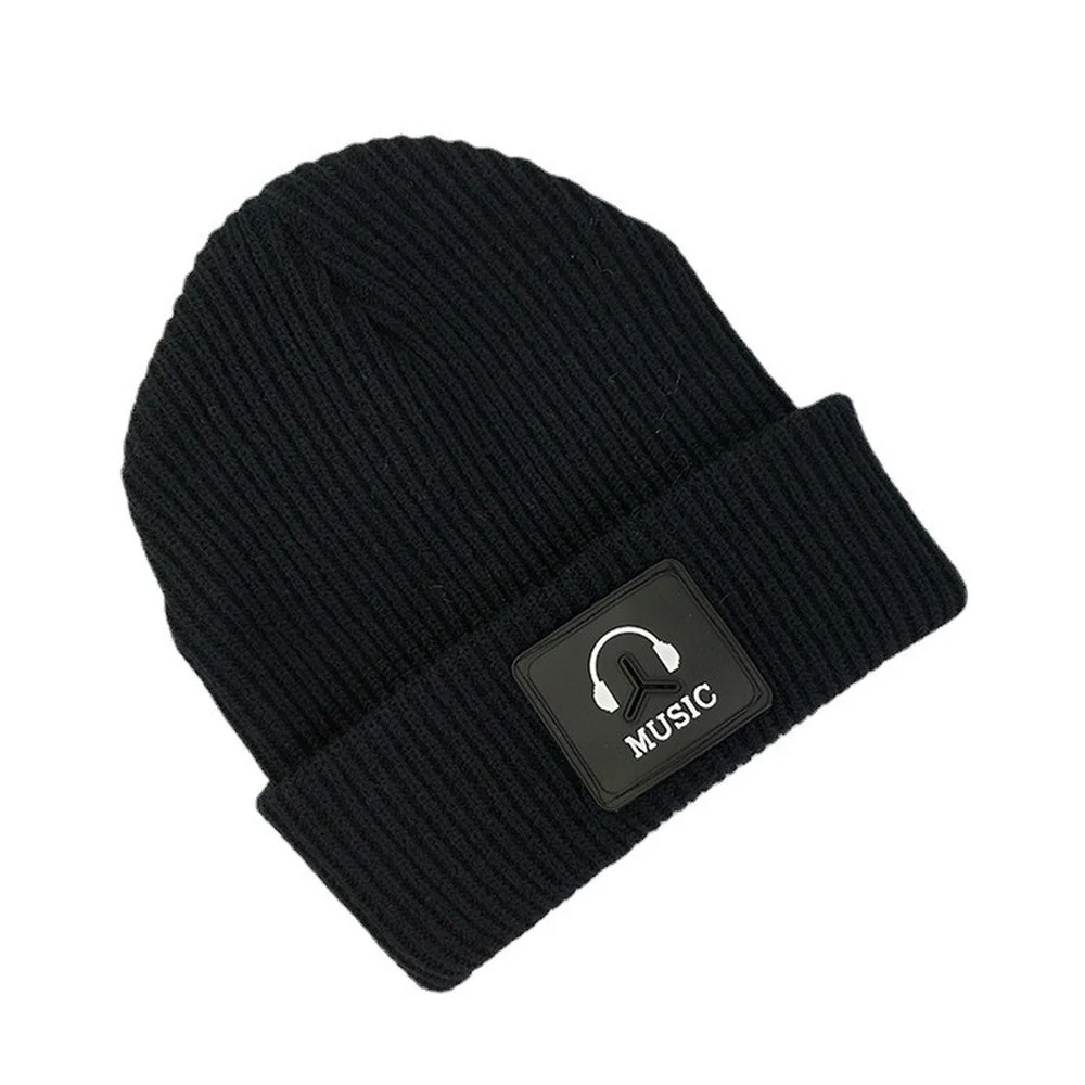 

Knitted Hat Headphones Labeled Wool Cap for Men and Women Streetwear Bonnet Warm Cold Hat Pullover Skullies Winter Head Hood