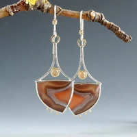 bohemian creative antique silvery earrings new geometric setting honey peach diamond malawian synthetic agate pendant earrings