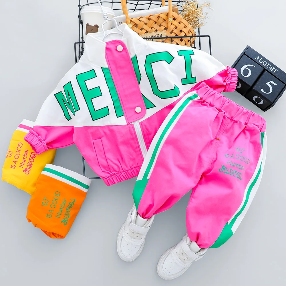 

New Winter Sportswear Boys and Girls Clothing Casual Long-sleeved Alphabet Zipper Suit Baby Clothes Baby Pants 1-4 Years Old