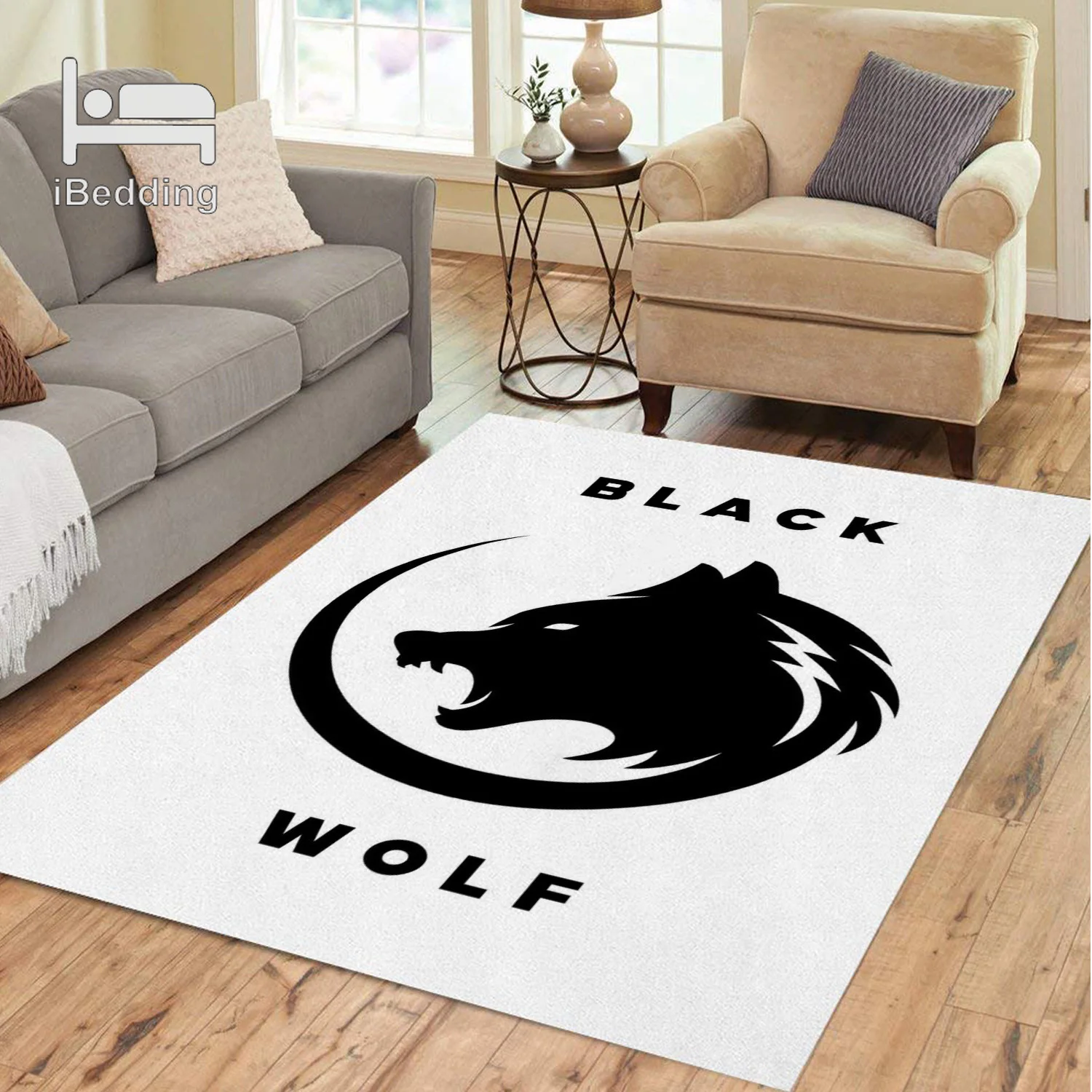 Коврик с лицом злого волка и красными глазами Синий огненный ковер домашний