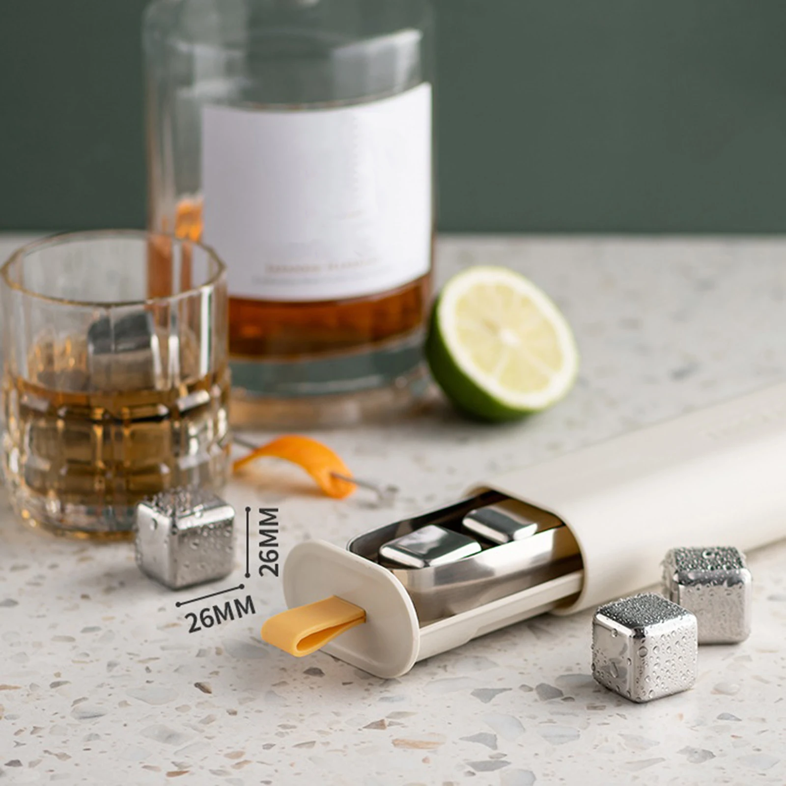 

Whiskey Stones Set Reusable Ice Cubes 4Pcs Stainless Steel Chilling Stones With Ice Tongs Storage Box For Home Pub Club Party