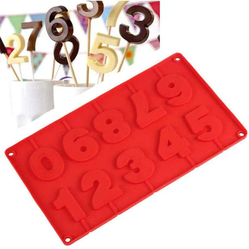 

0-9 Number Ice Cookie Biscuit Mold Pan Silicone Cake Molds Pudding Jelly Candy Cake Chocolate Soap Bakeware Round Lollipop Mould