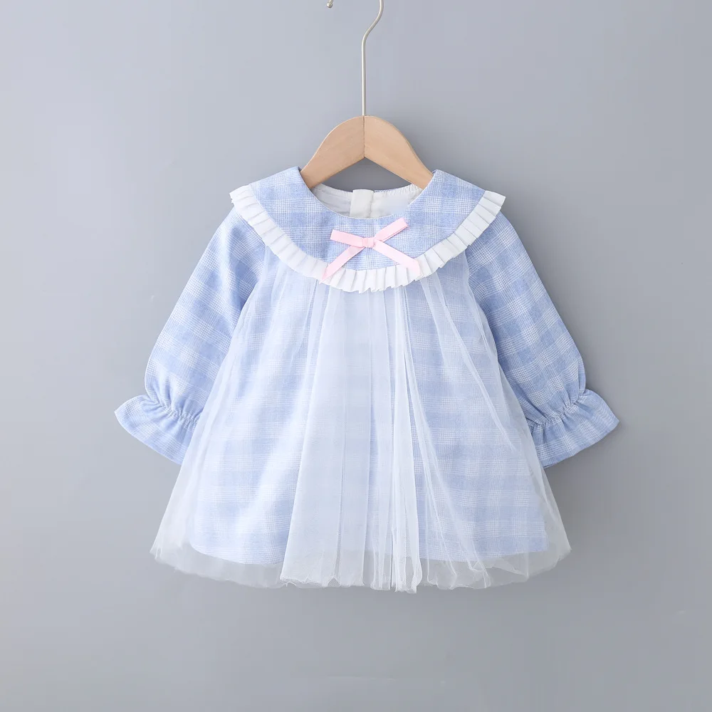 

Spring Autumn New Children Lattice Dress Baby Girls Bow Princess Dress Cute Lace Long Sleeves Dress Baby Girl cloths Kids