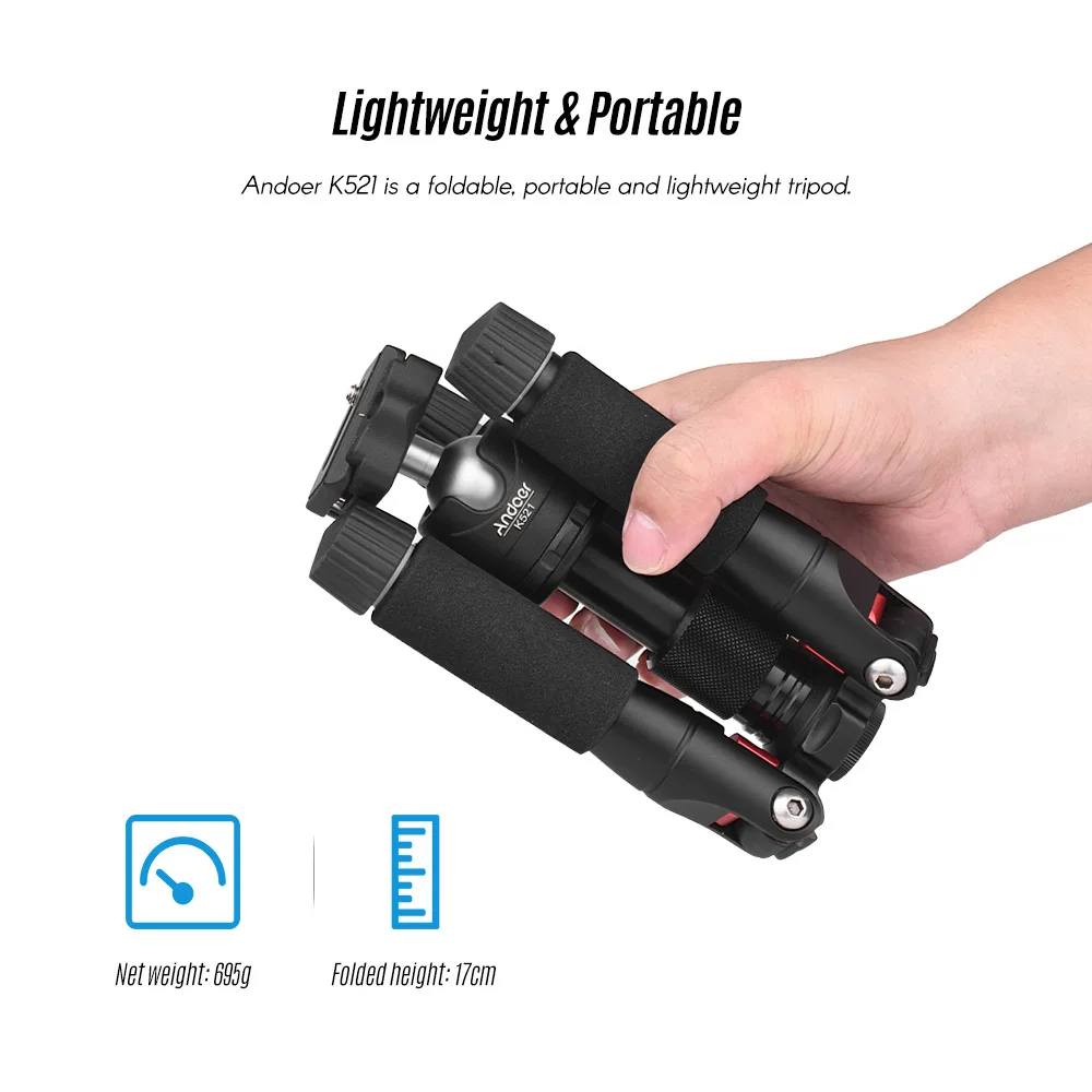 Портативный 5 секционный Выдвижной алюминиевый штатив Andoer с мини шариковой