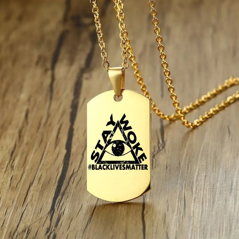 

BLACK LIVES MATTER Necklace African American Protest Gold Military Brand Necklace Hip-Hop Stainless Steel Pendant Necklace