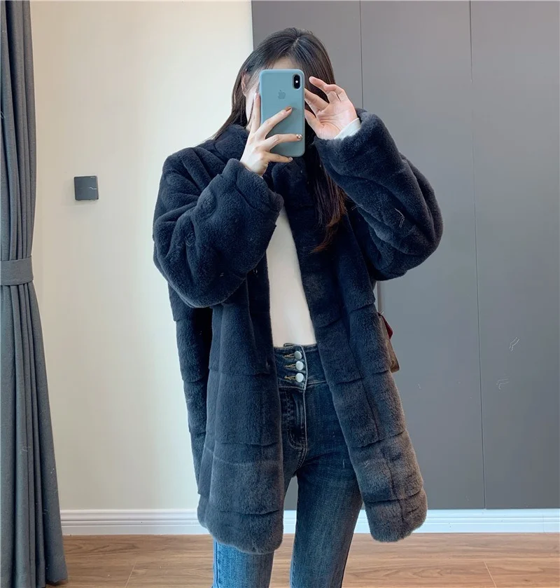 Extra Long Mink Wool Blended Fur Mid Length Womens Fur Coat Autumn Winter New Long Faux Fur Coat for Women Donsignet