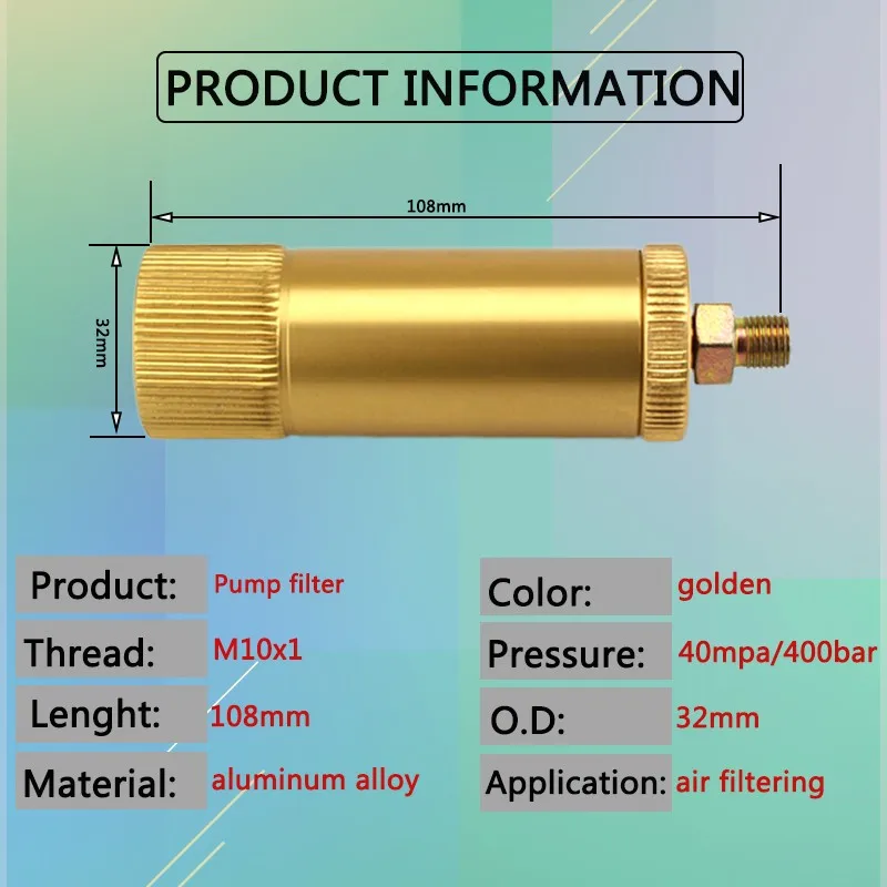 M10x1 Thread Hand Pump Filter Paintball PCP Water-Oil Separator with Filtering Cotton Quick Coupler Purify Air 300bar 4500psi | Спорт и
