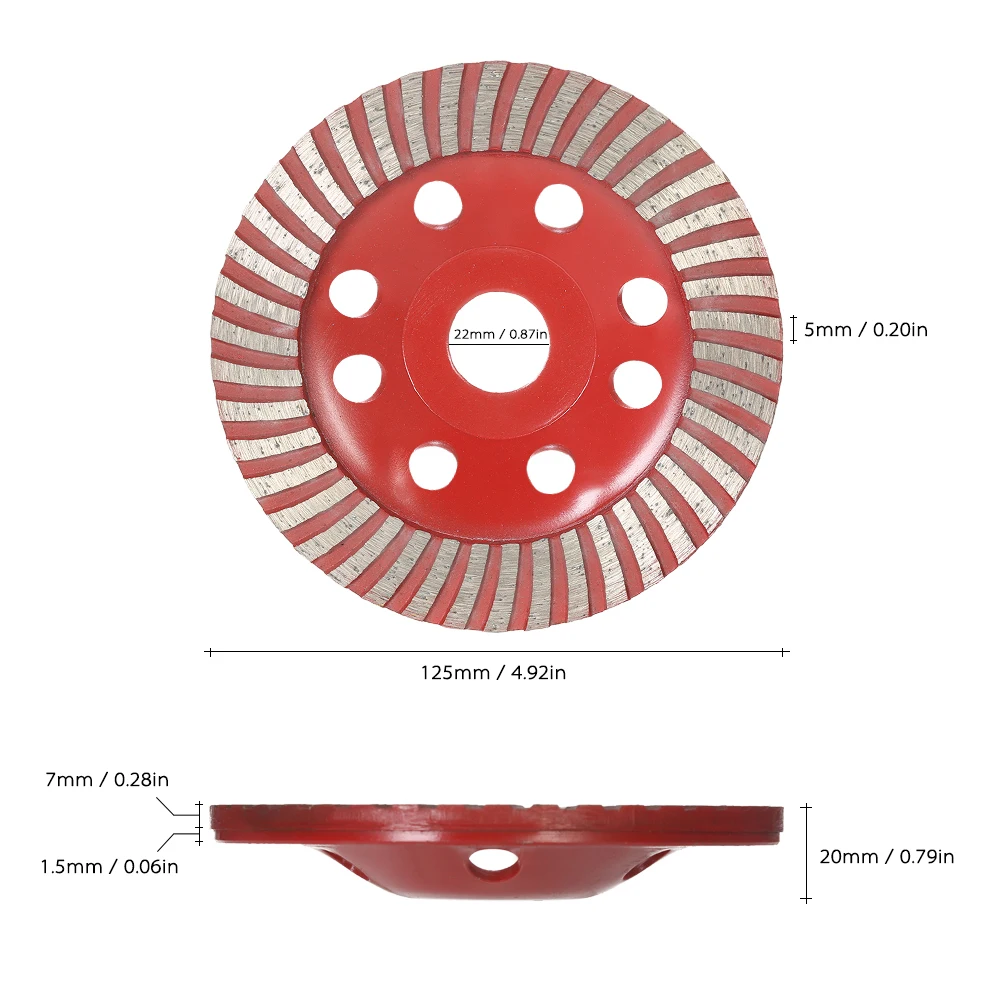 

125mm 5" Diamond Segment Grinding Wheel Disc Bowl Shape Grinder Cup 22mm Inner Hole for Concrete Granite Masonry Stone