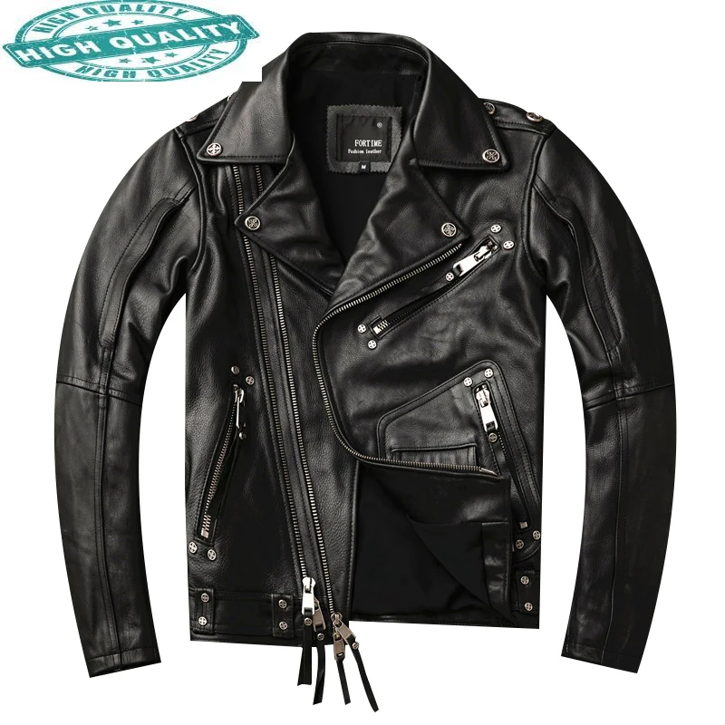 

Jacket Fashion Slim Cowhide Genuine Leather Coat Men Motorcycle Short Black Coats Clothes Jaqueta Masculina WPY3613