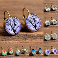 mandala drop earrings glass cabochon fashion copper color ethnic style vintage jewelry simple flower earrings girl women gifts
