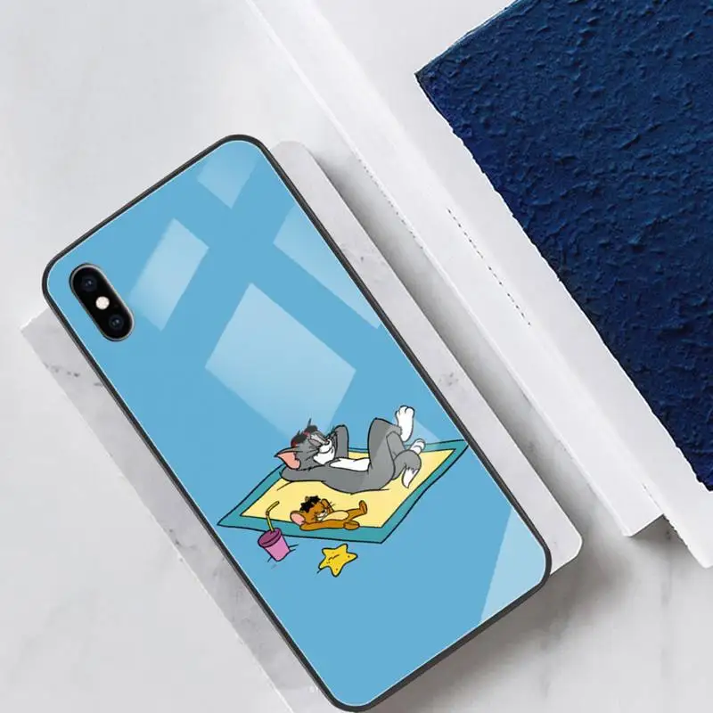 

Tom Cat And Mouse Glass Phone Case Fundas Coque For IPhone 11 Pro Max Cases XR XS 12 7 8 Plus Cover Accessories Carcasa
