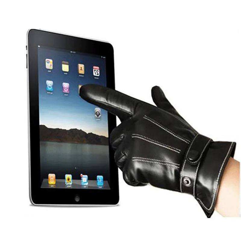 Зимние Модные черные кожаные перчатки на открытом воздухе ветрозащитные теплые с сенсорным экраном