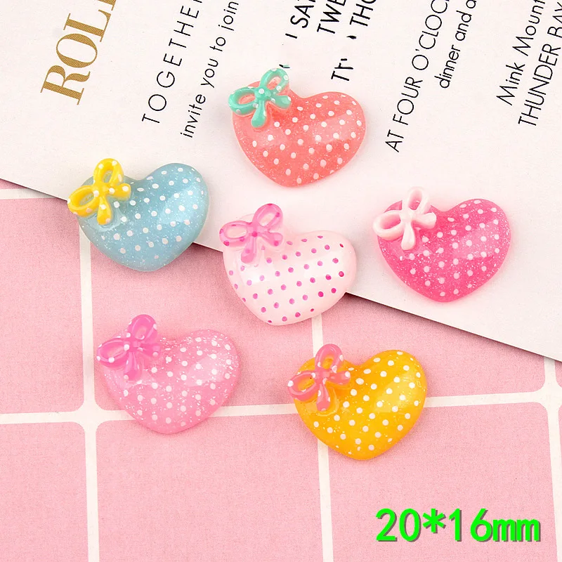 

10Pcs Glitter Heart Bow-tie Flatback Resin Cabochon Accessories DIY Jewelry Making Charms Scrapbooking Decoration Crafts 20*16mm