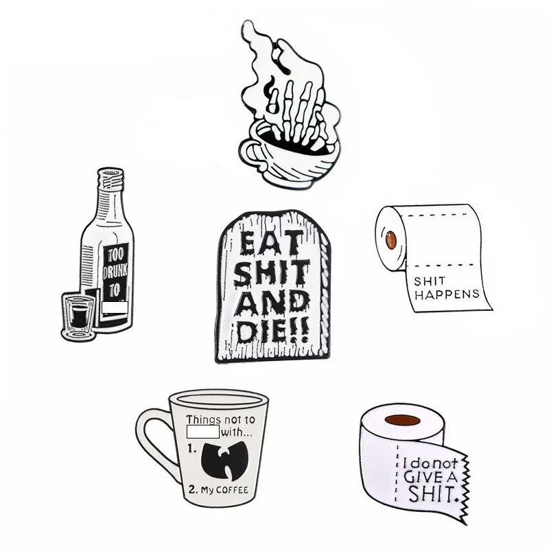 Забавная коллекция булавок черная белая темная кружка Toile Wine Tombstone бумага эмаль