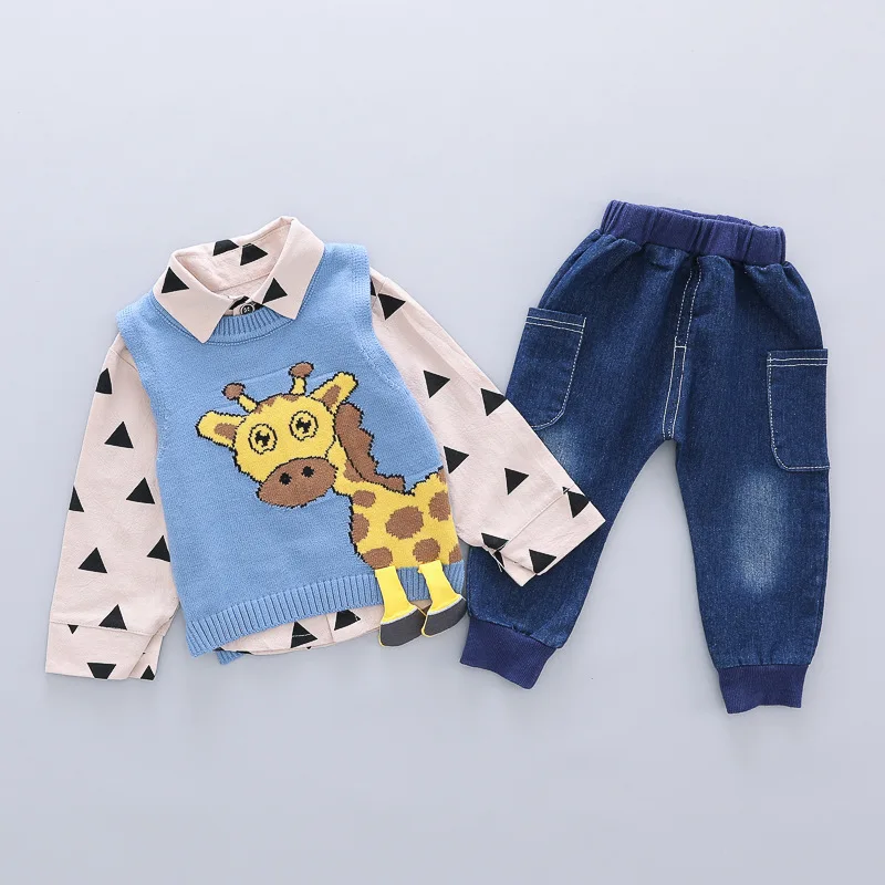 Осень 2019 новинка свитер с жирафом для девочек и мальчиков жилет + футболка брюки