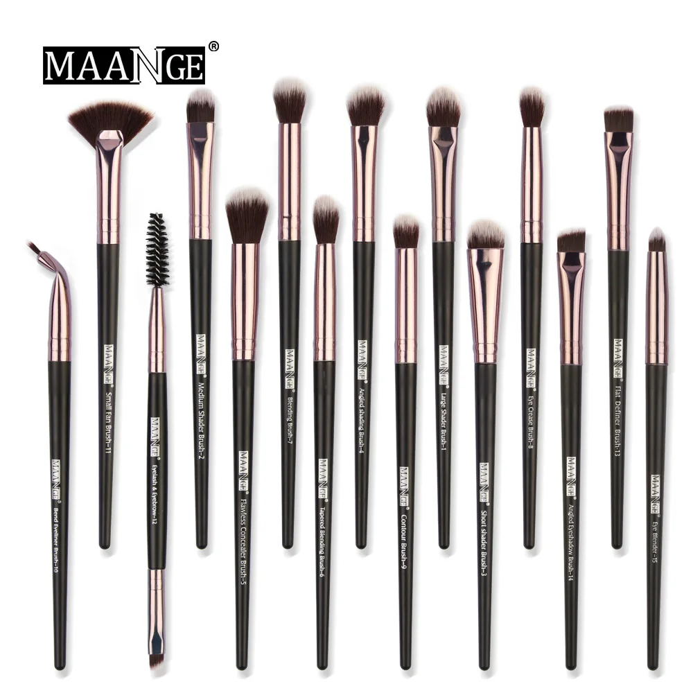 Hot Selling MAANGE 15 Tricolor Hair Eye Makeup Brush EyeShadow Brush Set & Kits Makeup Tools Cosmetic Gift for Women