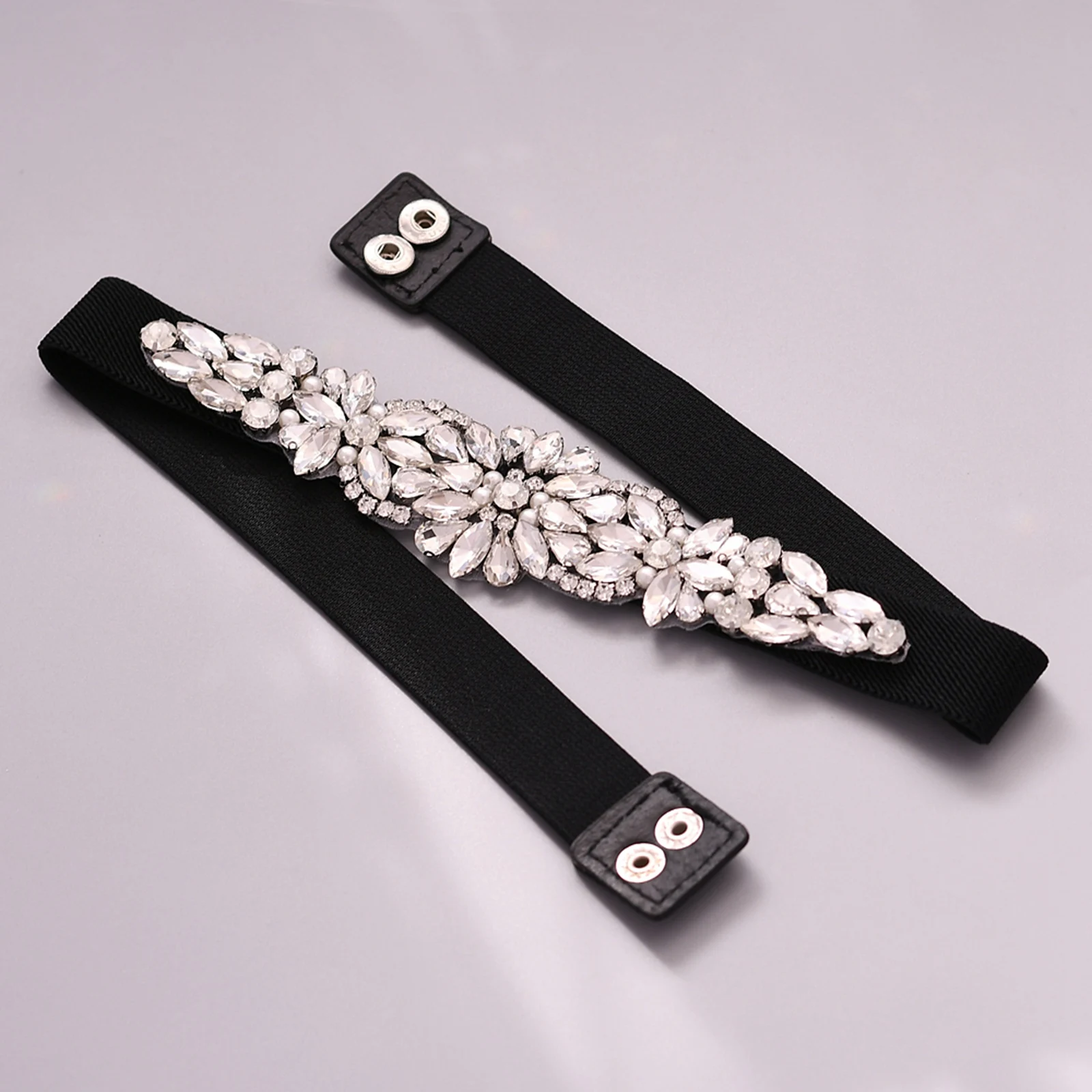 

TRiXY S407 Stunning Elastic Belt Crystal Belt Rhinestone Sash Fancy Belt for Girls Women Black Wedding Belts Bridal Sashes