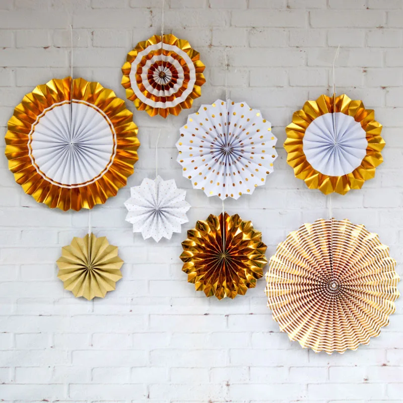 8 шт./компл. Роза цвета: золотистый серебристый Бумага вентиляторы комплект