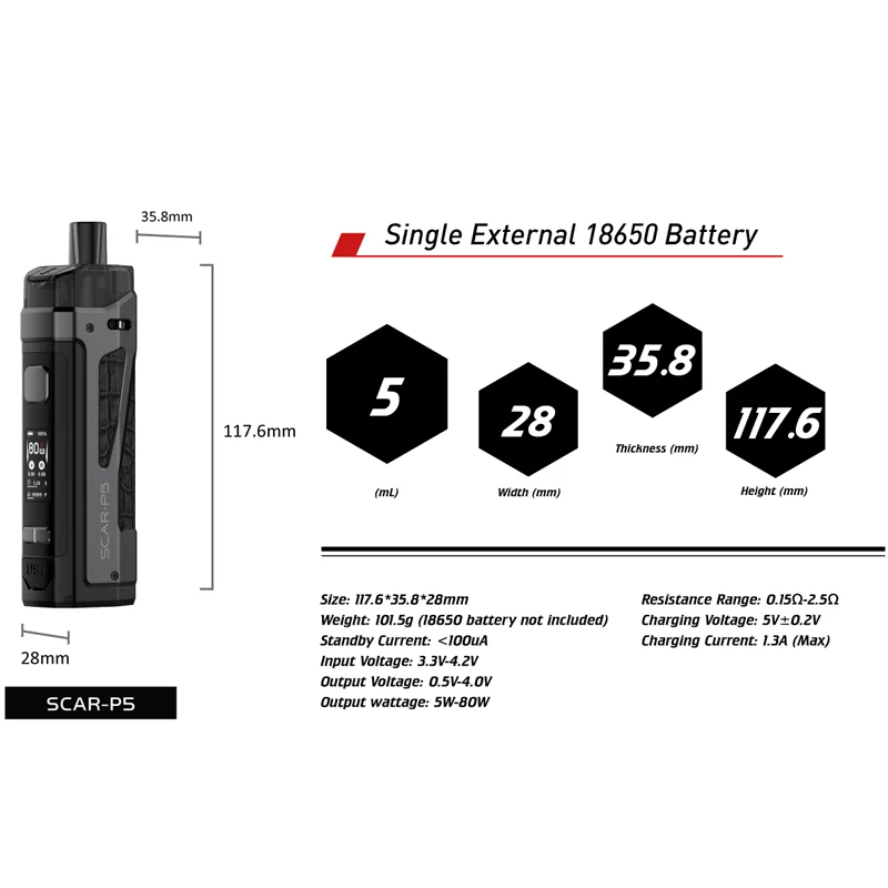 SMOK SCAR-P5 Pod Vape Kit 80 Вт SCAR-P3 pod 2000 мАч 5 мл картридж об/мин 2 сетки 0 16 Ом катушка сетка 4