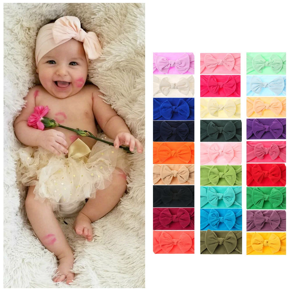 

Baby Headband Headwear Nylon Turban Knotted Bow Elastic Hair Band Newborn Baby Hair Accessories Baby Shower Girl Boy Photo Props